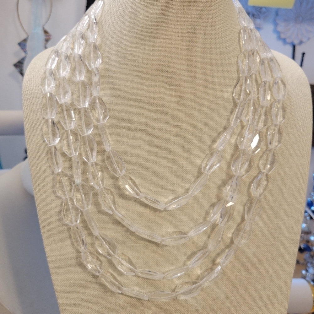 Clear Cut 4-Strand Necklace w/ Goldtone Lobster Clasp